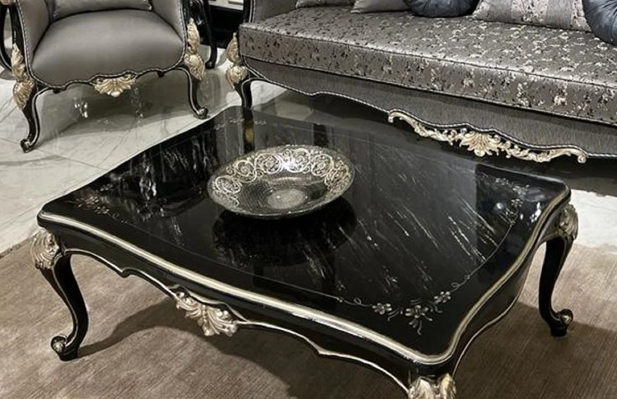 Luxury baroque coffee table black / silver - handmade solid wood living room table in baroque style - elegant baroque living room furniture