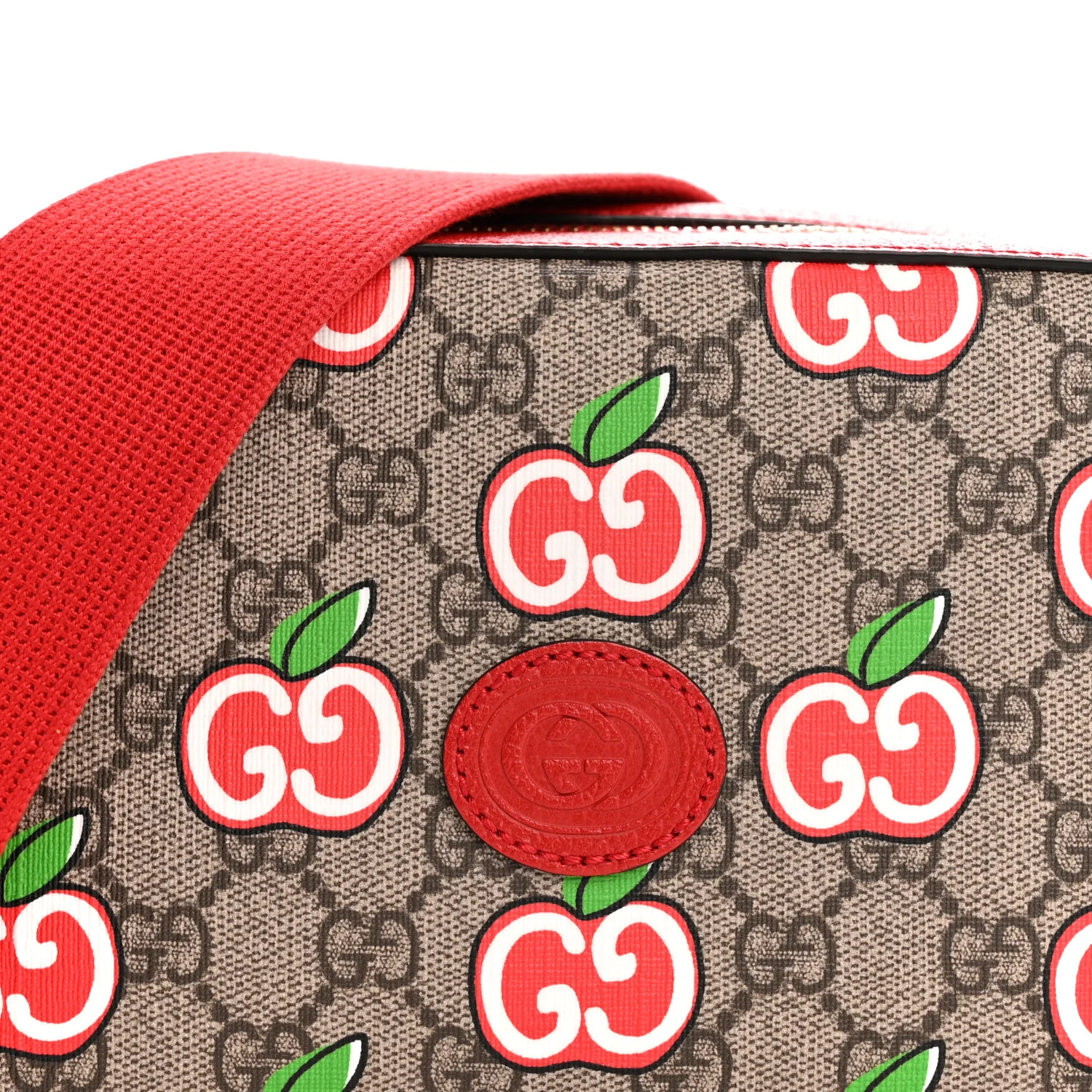 GG Supreme Monogram Apple Small Retro Interlocking G Shoulder Bag Beige Multicolor Lobster Red - Top Club