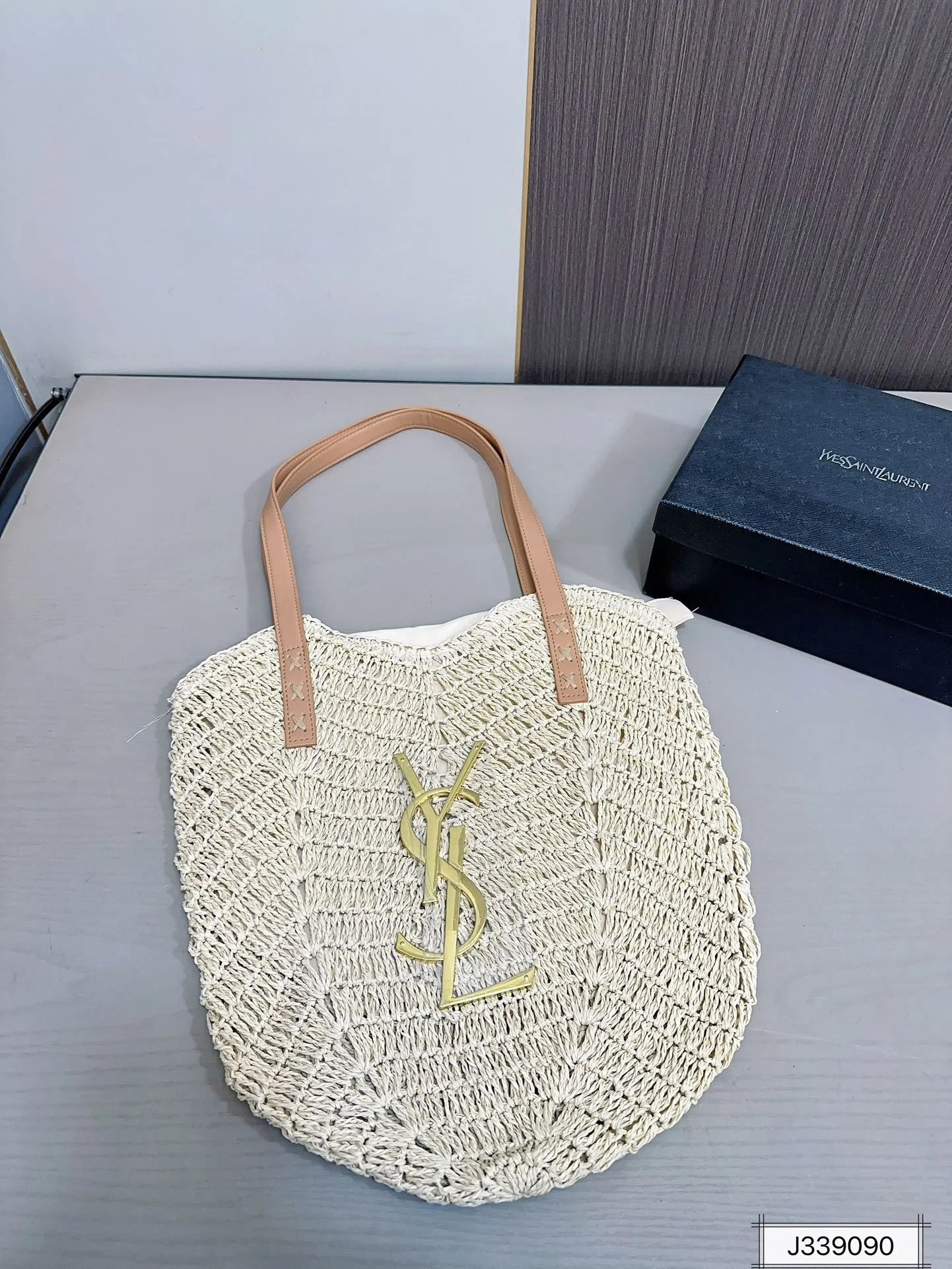 YSL SAINT LAURENT Vacation Casual Raffia Woven Tote Bag 35x32cm - Top Club