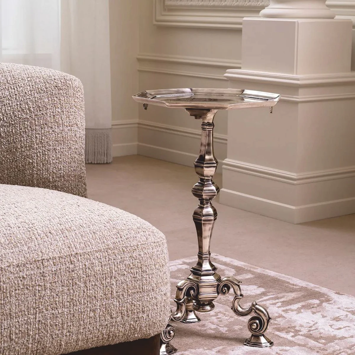 Luxury Baroque side table antique silver H. 66 cm - Baroque hotel furniture