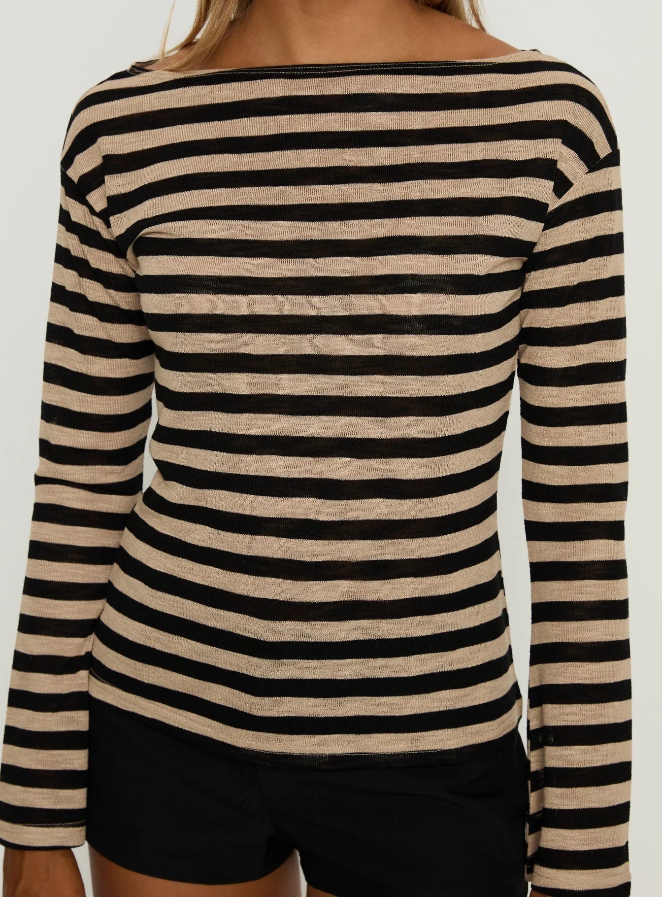 So Composed Boat Neck Long Sleeve Top Latte Stripe