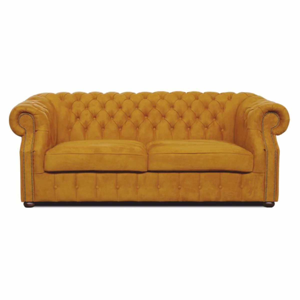 Luxury Chesterfield velvet sofa ocher / dark brown 200 cm - living room furniture