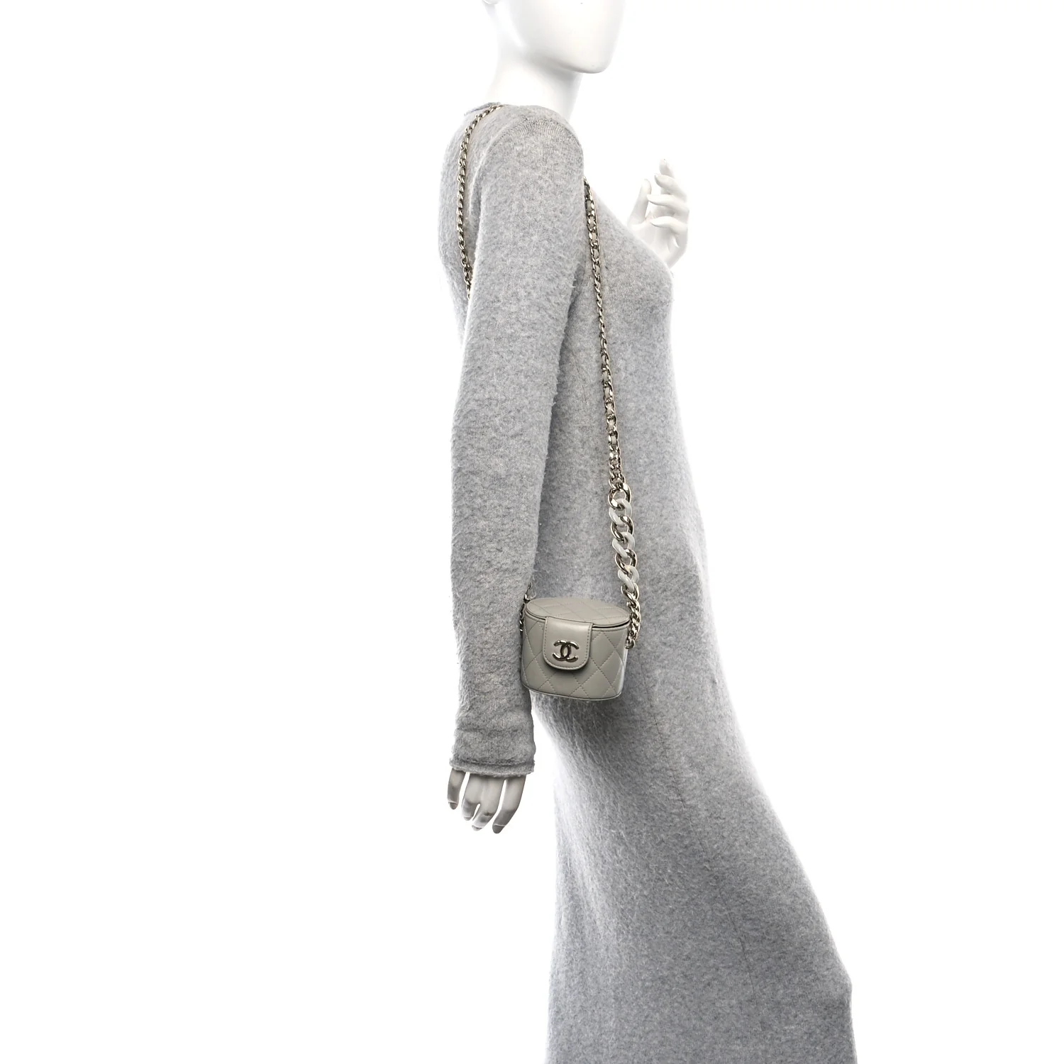 Lambskin Quilted Mini Vanity Case With Chain Grey