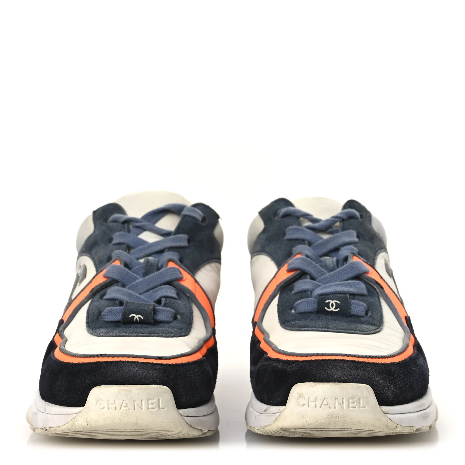 Nylon Calfskin Suede CC Womens Sneakers 35.5 Navy White Orange Black - Top Club