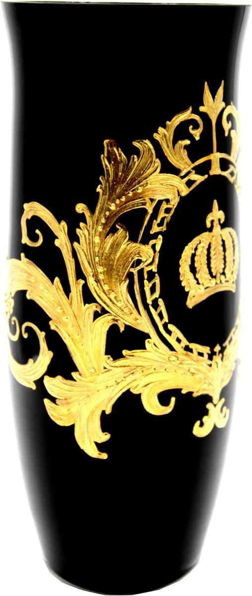 Pompöös by Luxus Vase with 24 carat gold plating black / gold Ø 12.3 x H. 30 cm - Pompöös flower vase designed by Harald Glööckler