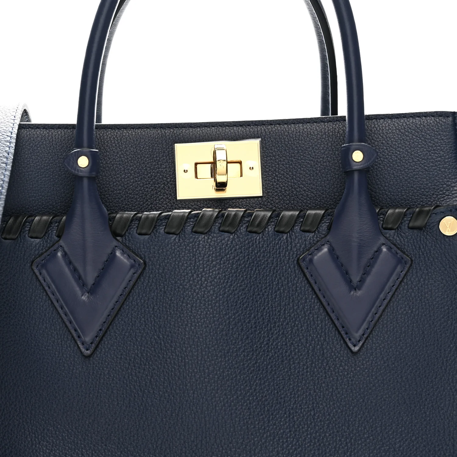 Calfskin Mahina Braided On My Side MM Navy Blue - Top Club
