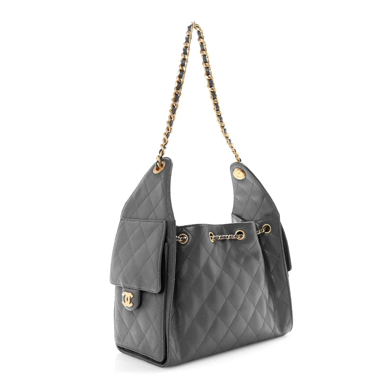 Caviar Quilted Small Chanel 25 Handbag Dark Grey - Top Club