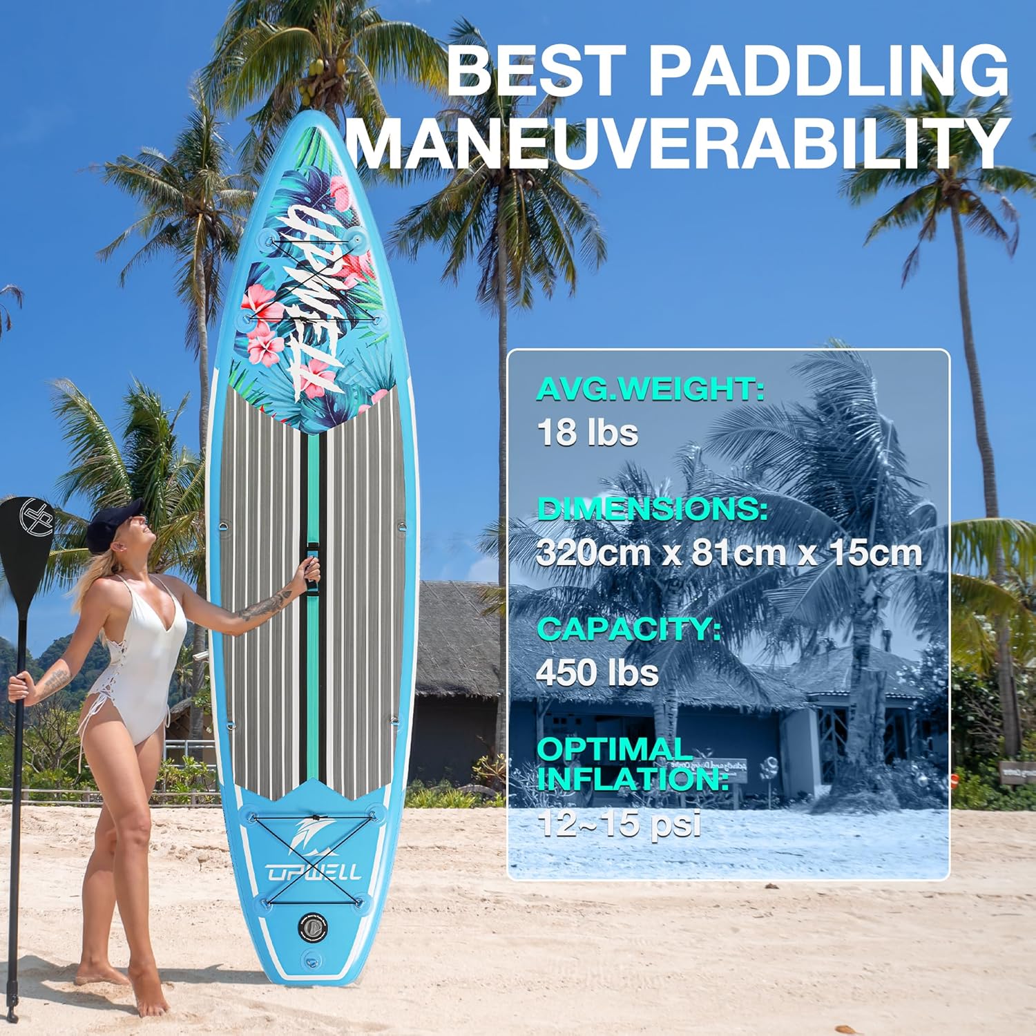 UPWELL Stand Up Paddle Board Sup Gonfiabile con Sedile Adulti Surf surf gonfiabile 320cm Stand Up Paddle Board, Native Floral