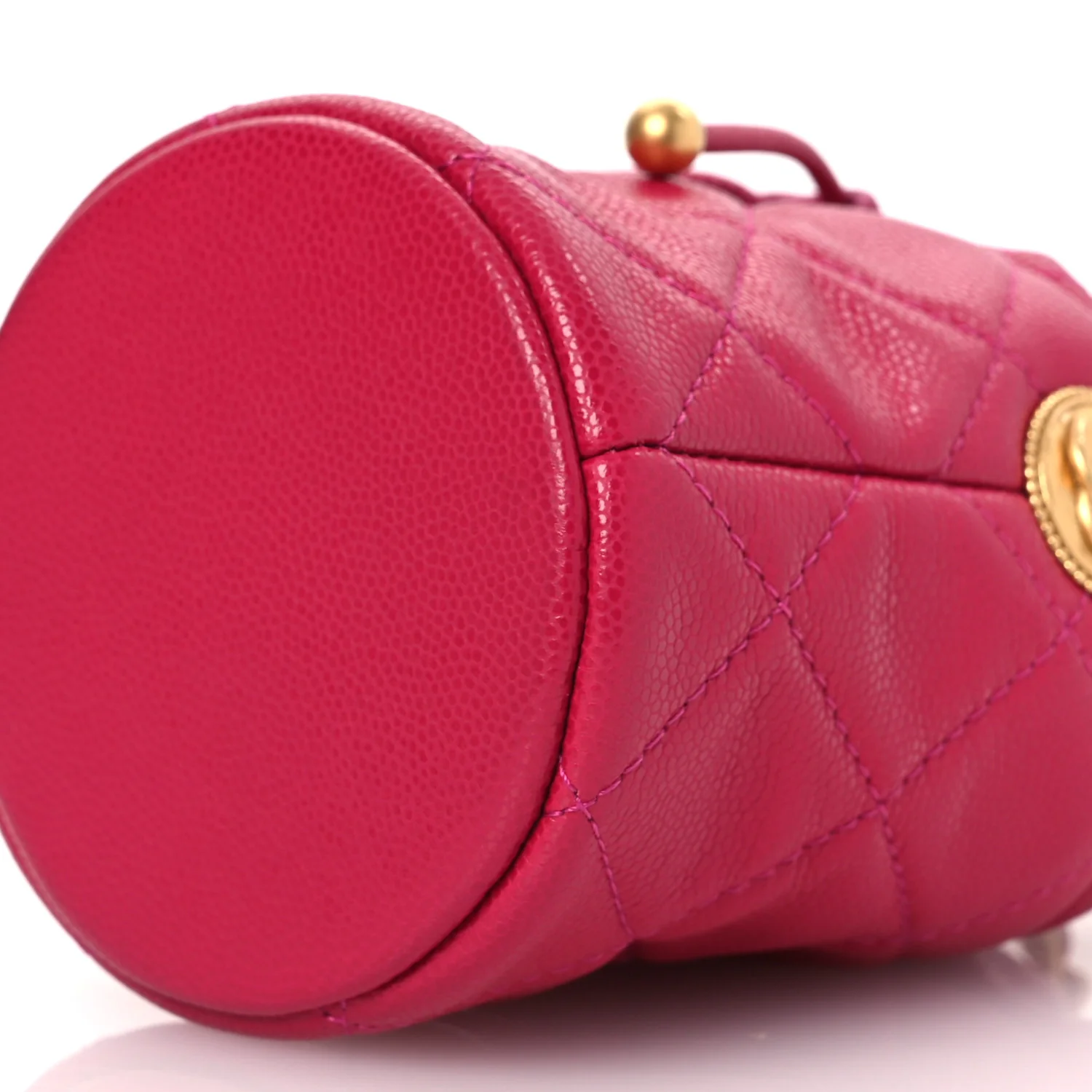 Caviar Quilted Twist Your Buttons Mini Bucket Bag Fuchsia - Top Club