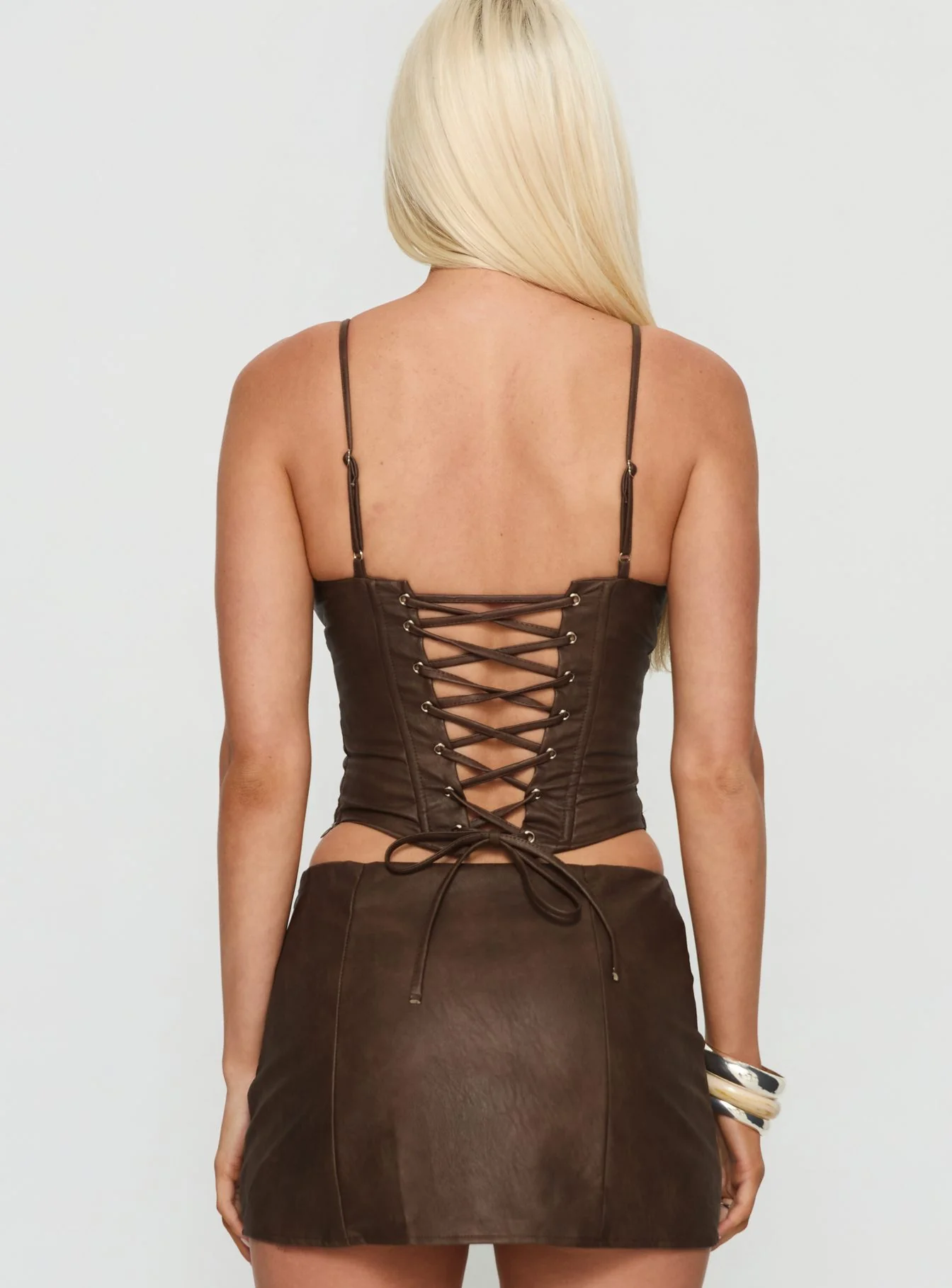 Venessa Faux Leather Top Brown