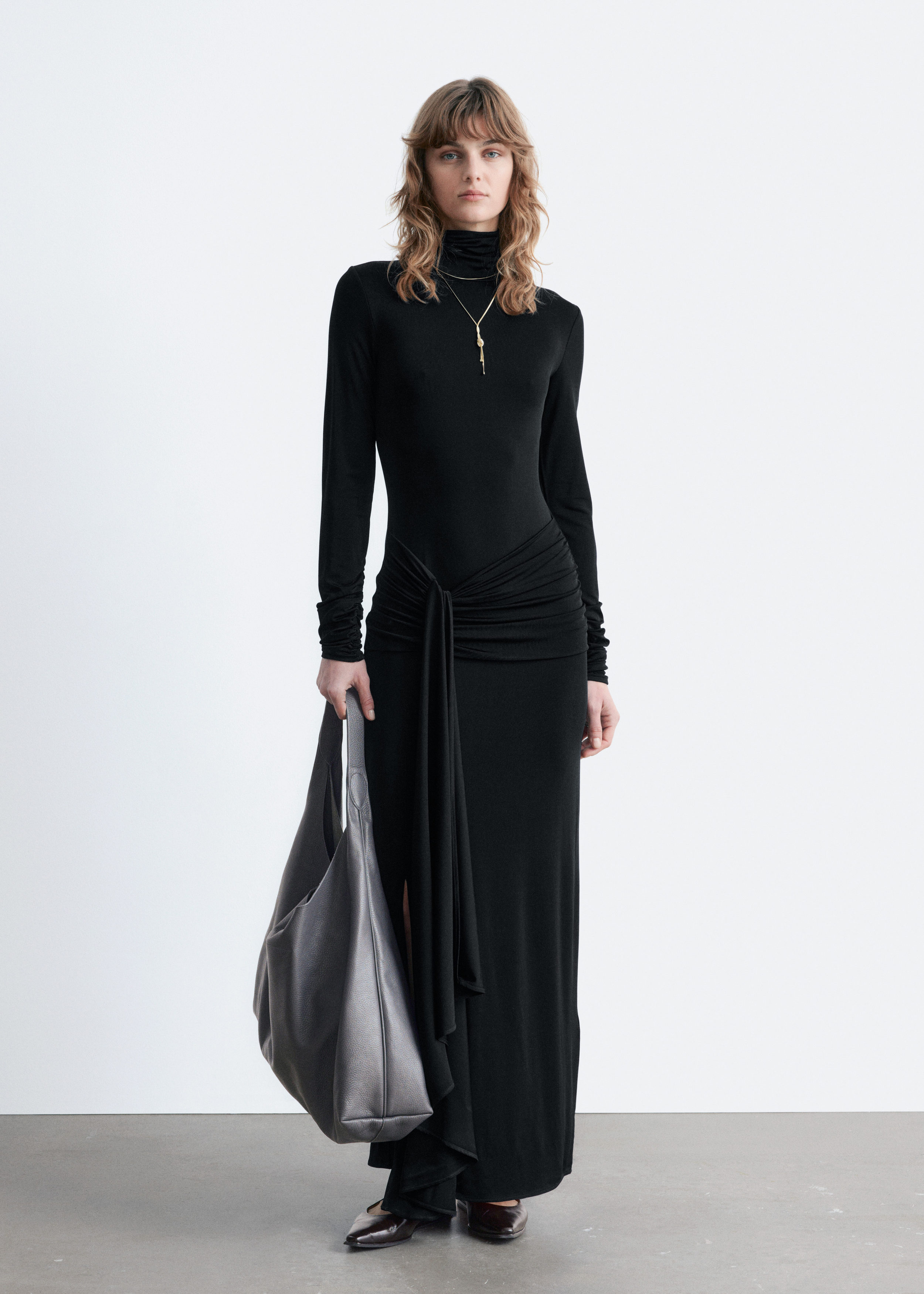 & Other Stories TIE-DETAIL TURTLENECK MIDI DRESS