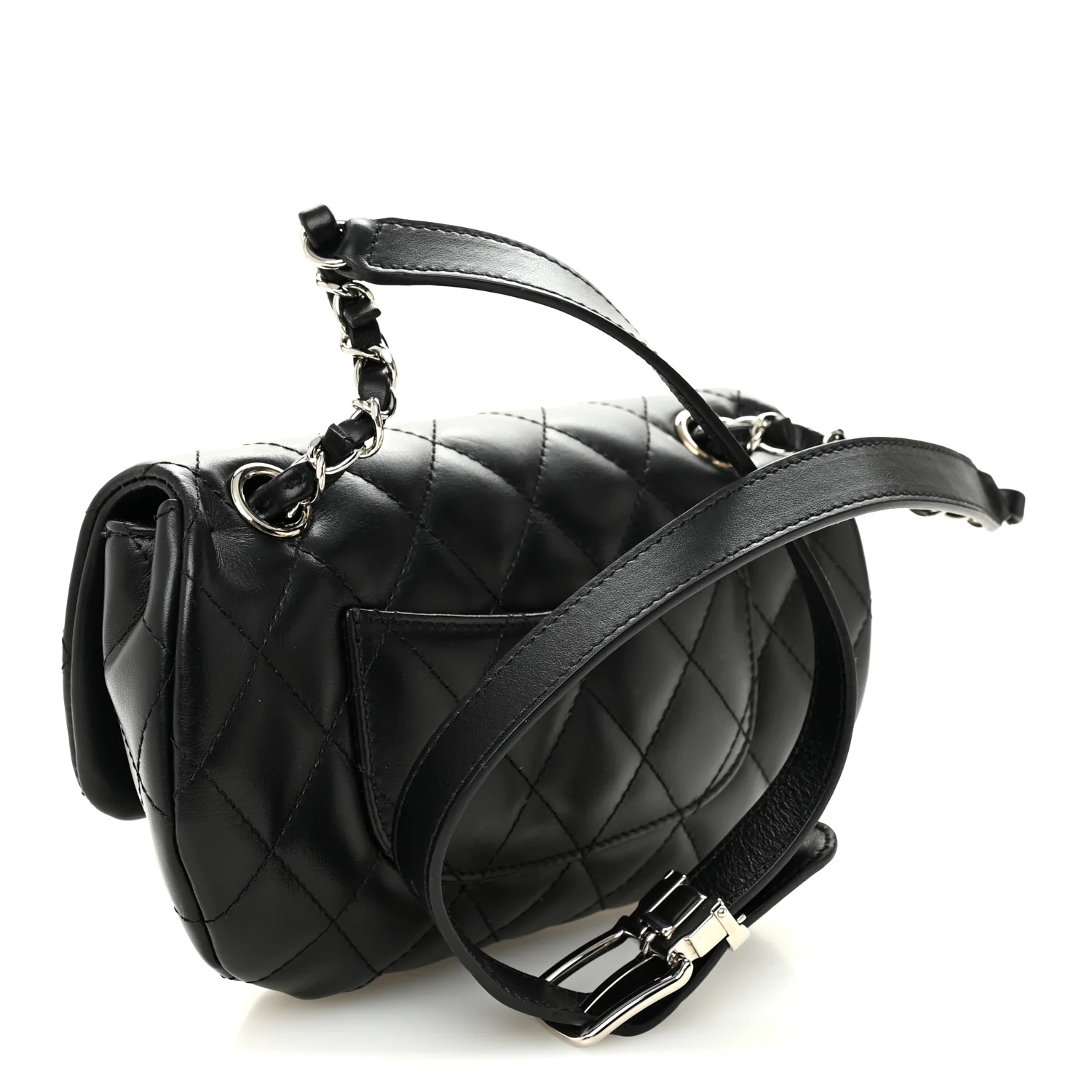 Calfskin Quilted CC Uniform Flap Belt Bag Black - Top Club
