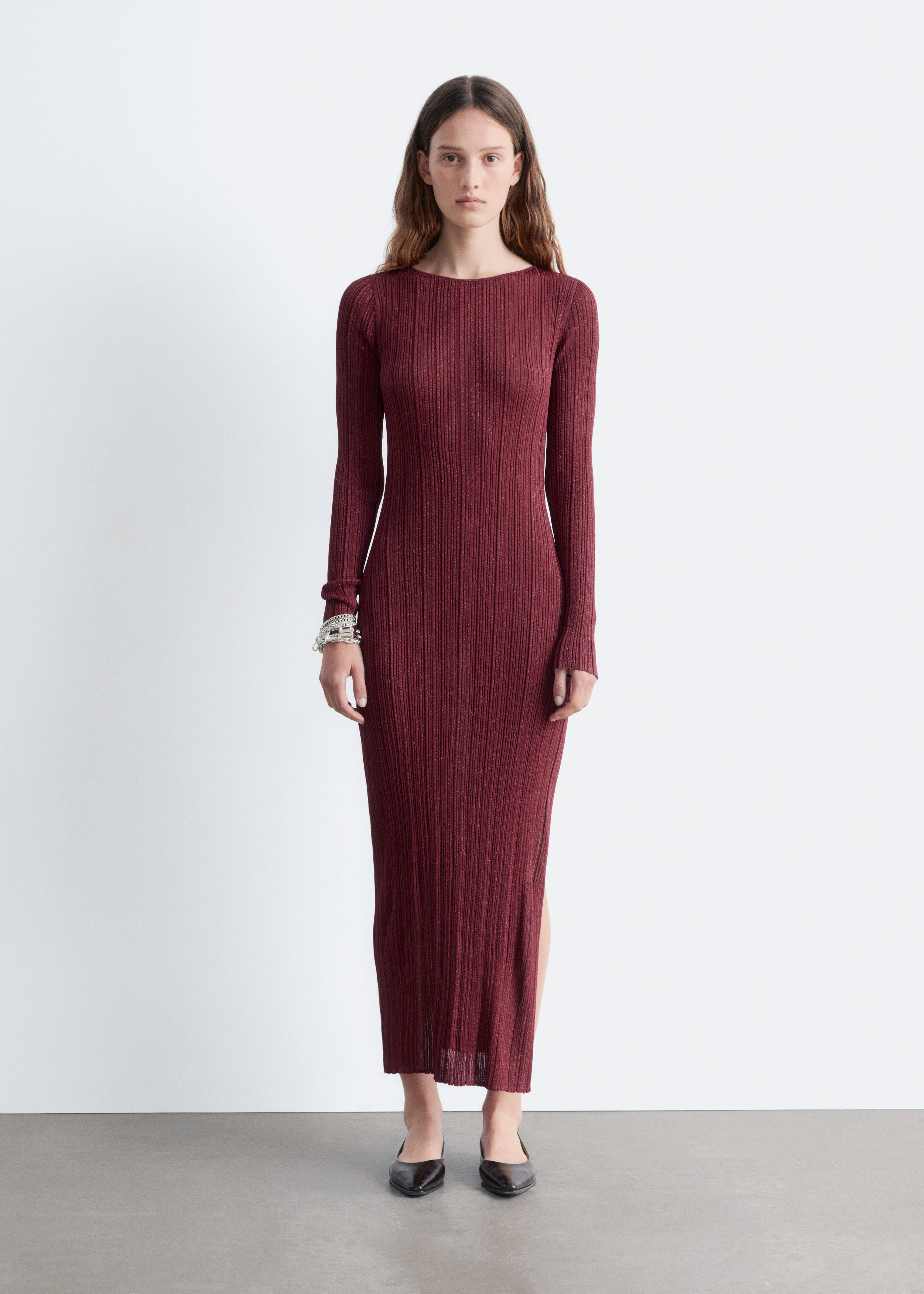 & Other Stories LONG-SLEEVE RIB-KNIT MIDI DRESS