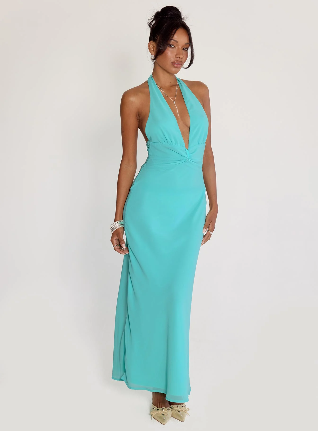 Destina Plunge Maxi Dress Aqua