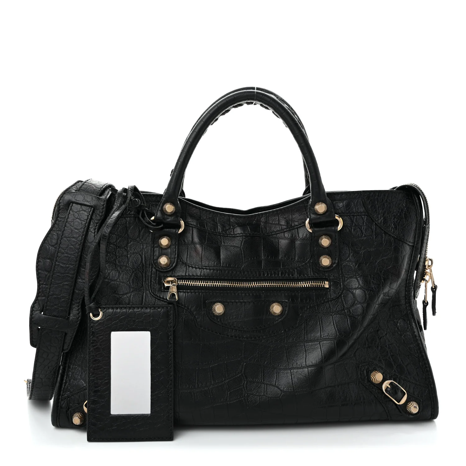 Calfskin Crocodile Embossed Giant 12 Gold Hardware City Black - Top Club