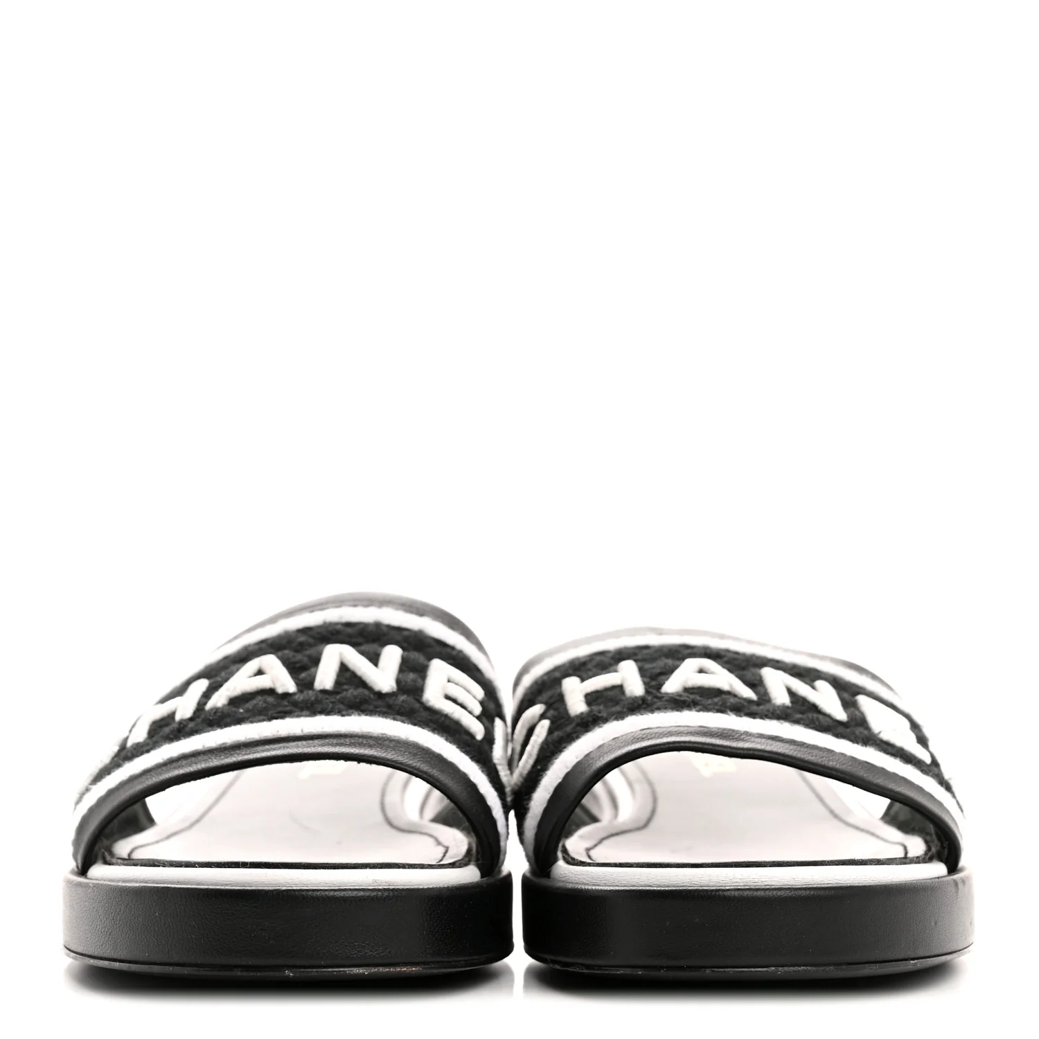 Lambskin Embroidered CC Mule Sandal 40 Black White - Top Club