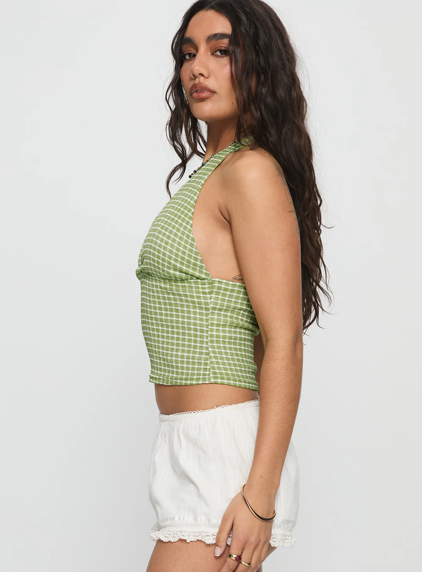 Whimsy Halter Top Sage Gingham