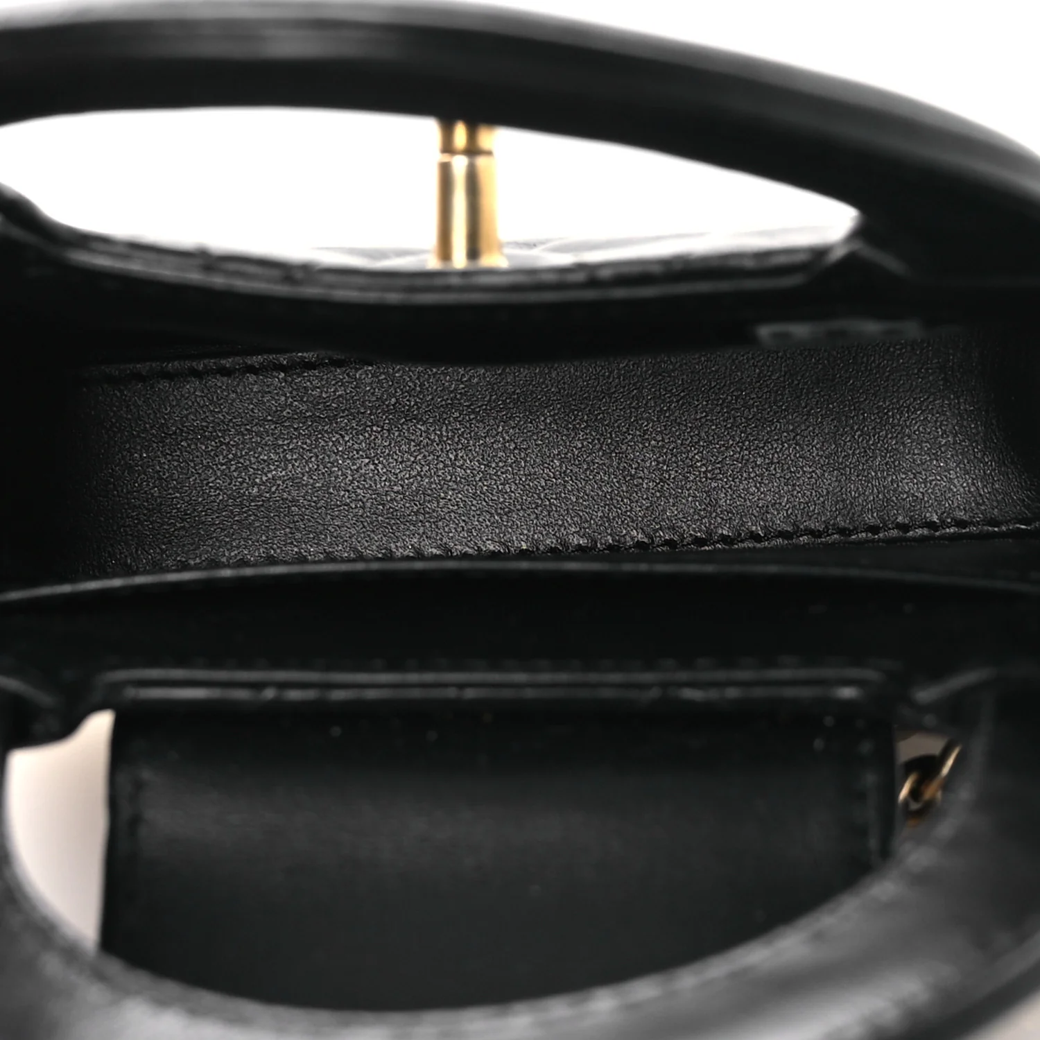 Shiny Aged Calfskin Quilted Mini Nano Kelly Shopper Black - Top Club