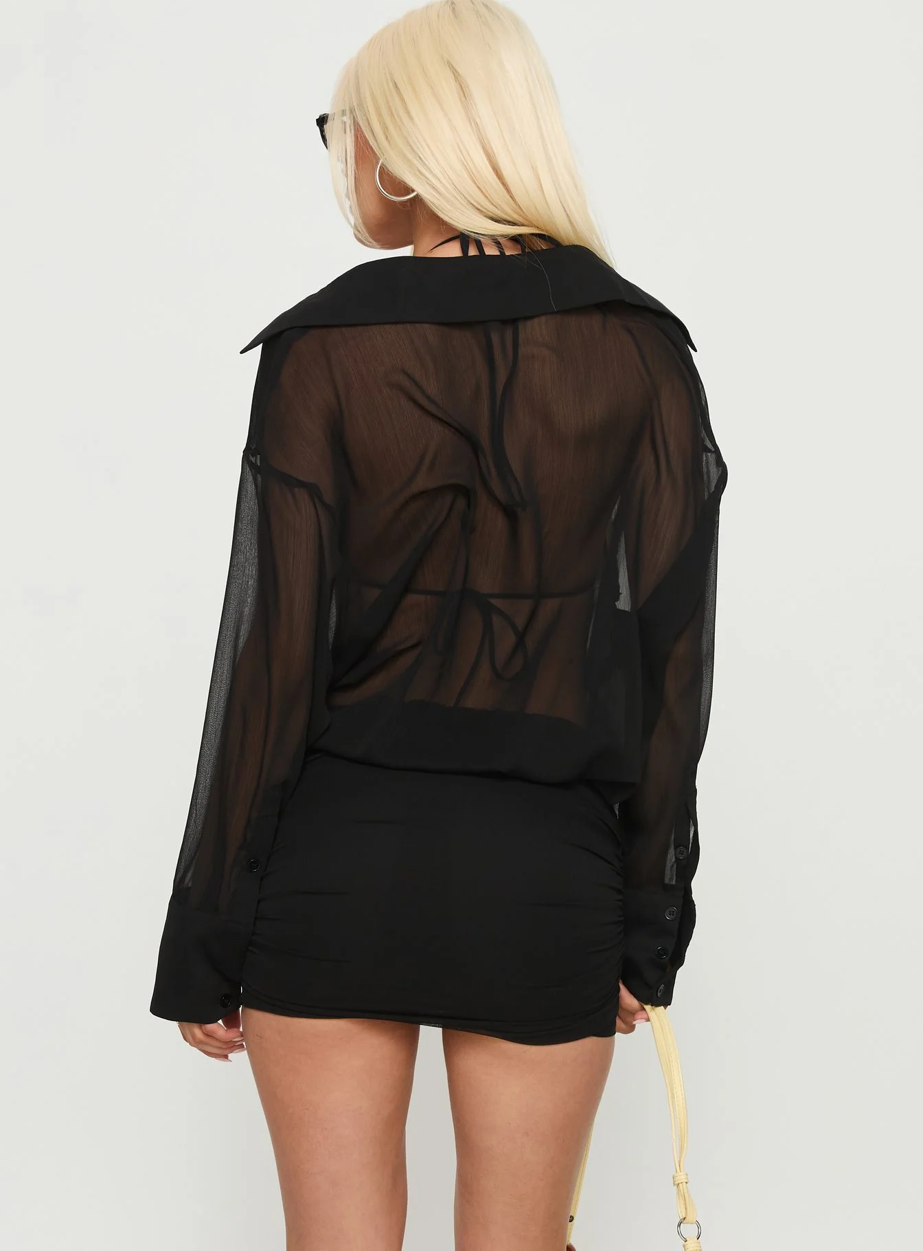 Moonrising Long Sleeve Sheer Blouson Mini Dress Black