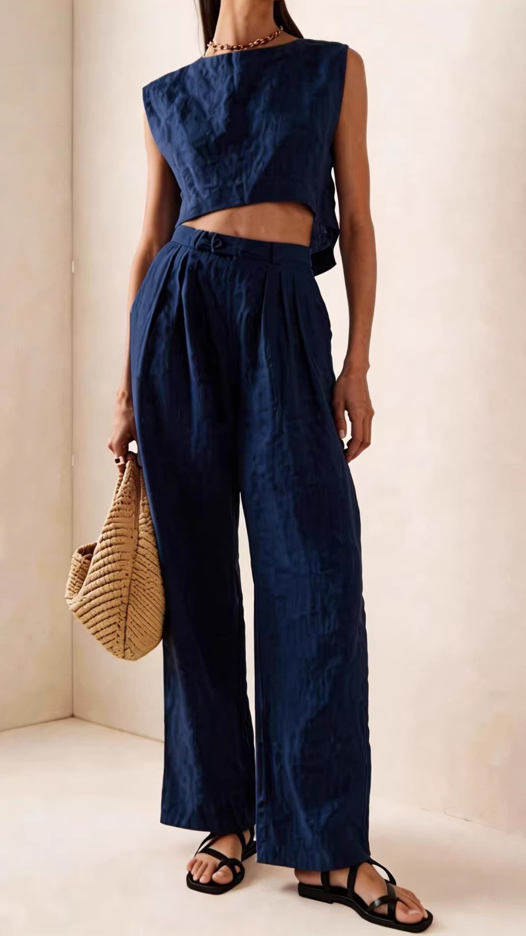 Women's Cotton-Blend Lavender Cropped Sleeveless Loose Set - Nordfashionstorm - Women's Clothing, Fashion for You - Nordfashionstorm.com