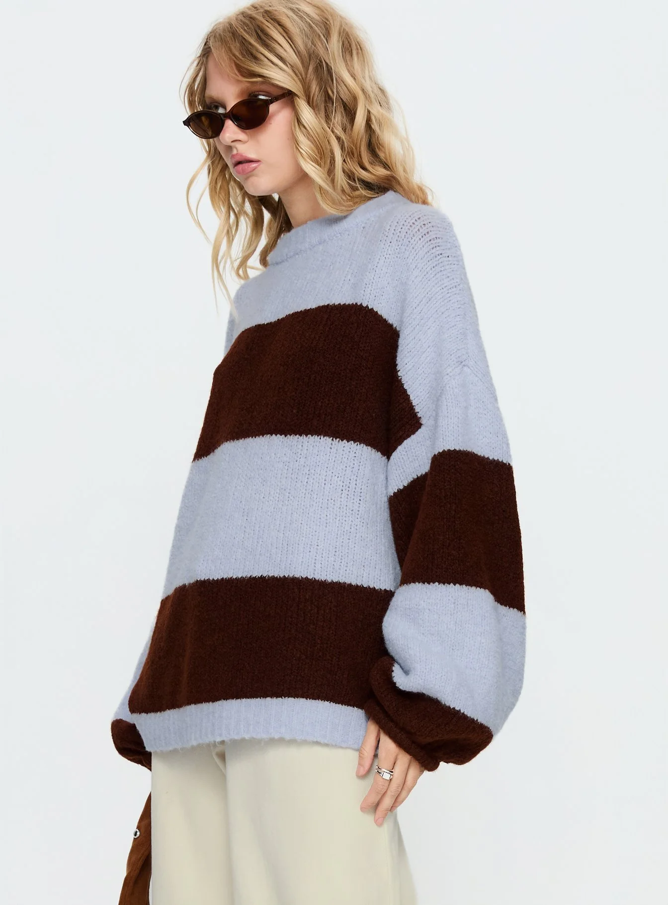 Bastien Crew Neck Knit Sweater Blue / Chocolate Stripe