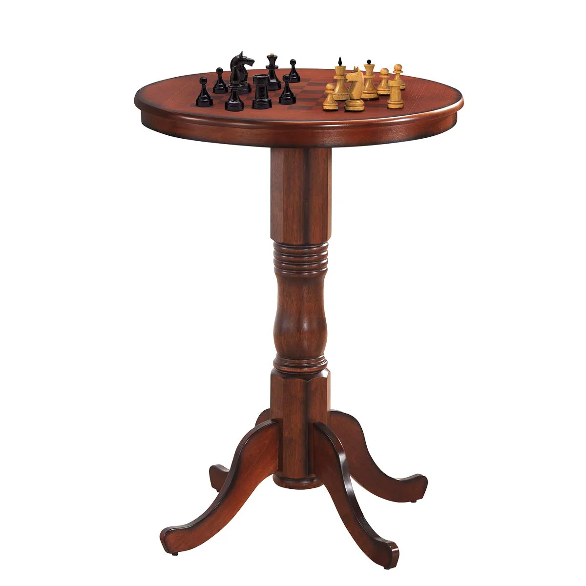BEFOUNDLOVELY Round Dining Table, Wooden Pub Pedestal Side Table W/Chessboard, Adjustable Foot Pads
