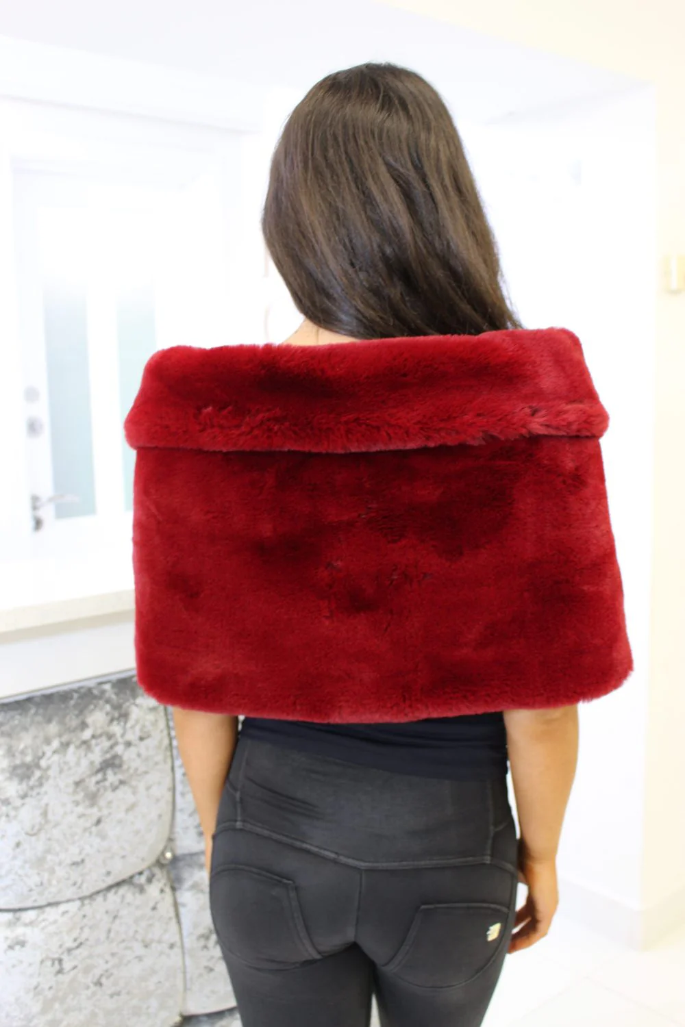 Wine Faux Fur Shawl