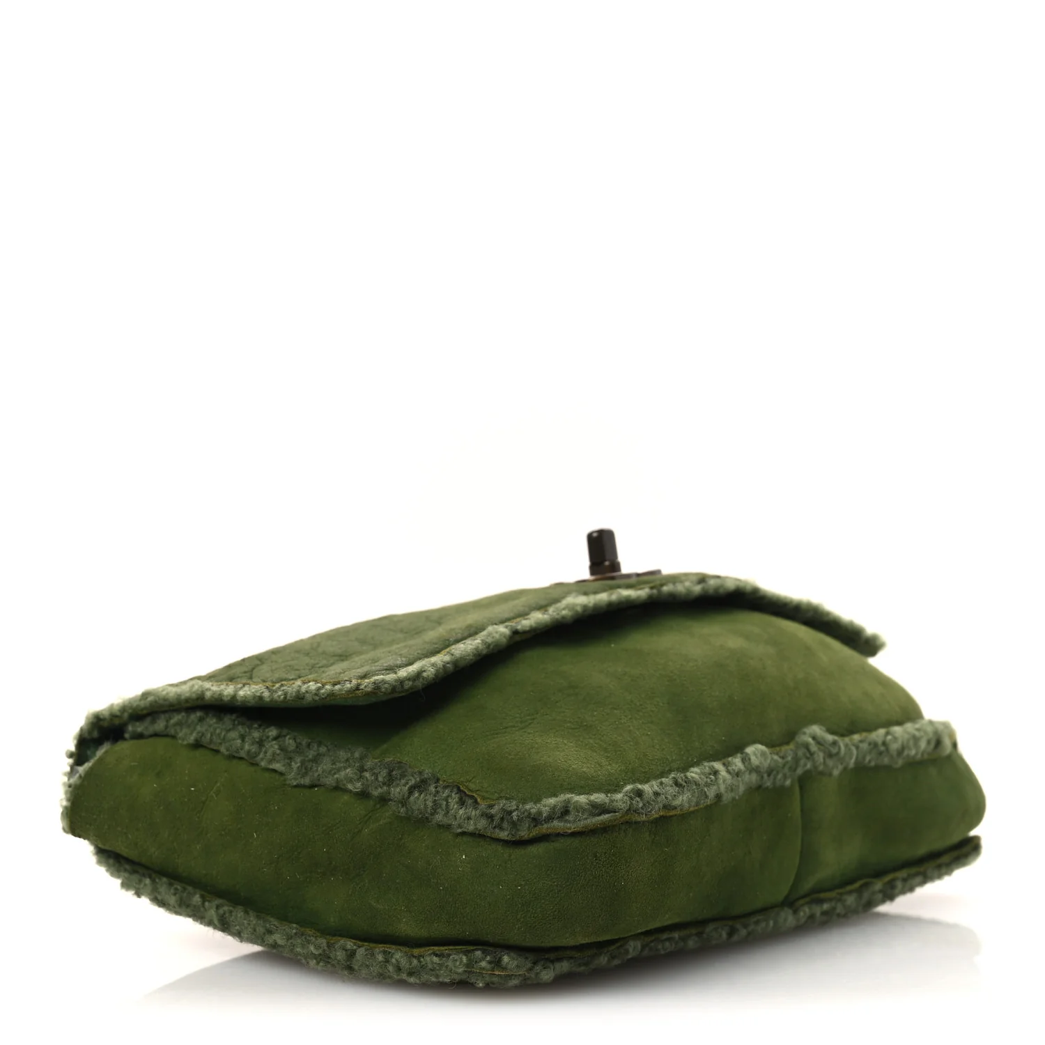 Suede Shearling Flap Clutch Green - Top Club