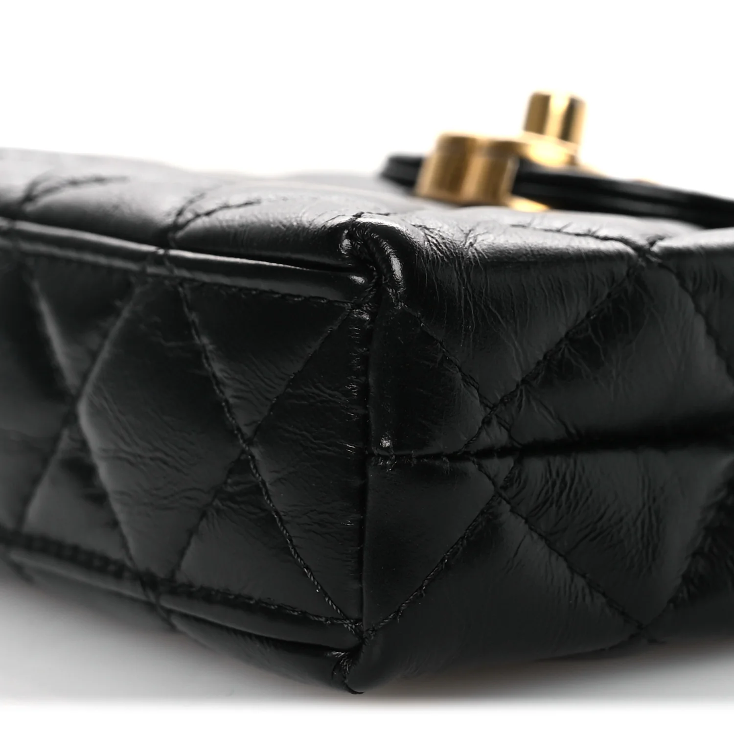 Shiny Aged Calfskin Quilted Mini Nano Kelly Shopper Black - Top Club