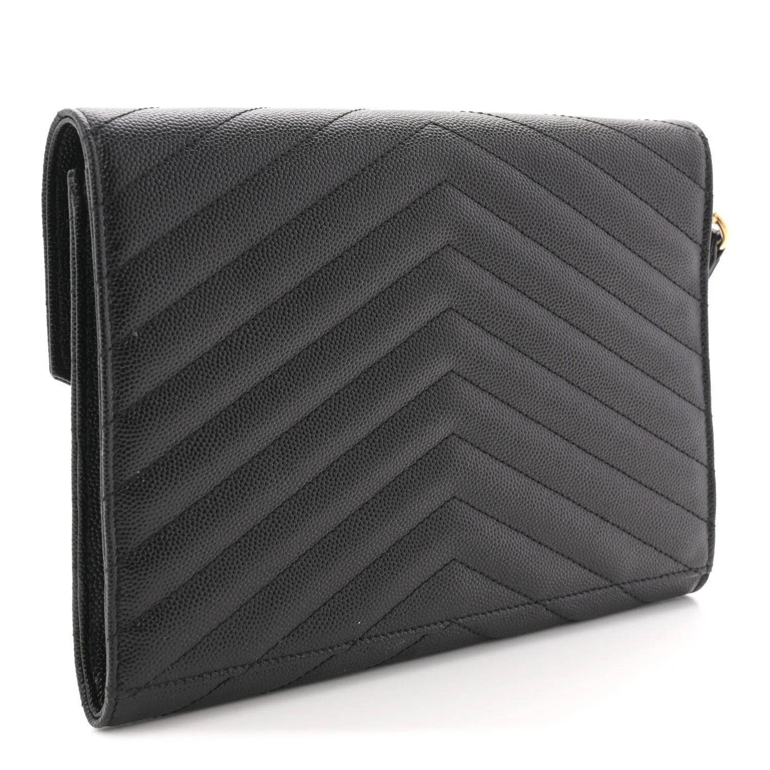 Grain De Poudre Matelasse Chevron Monogram Envelope Clutch Black - Top Club
