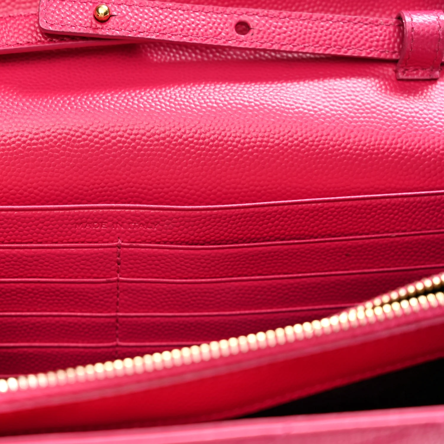 Grain De Poudre Matelasse Chevron Monogram Chain Wallet Lipstick Fuchsia - Top Club