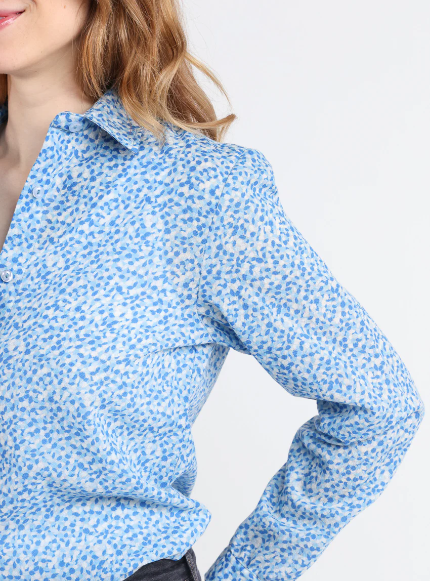 Chemisier femme manches longues en laine bleu