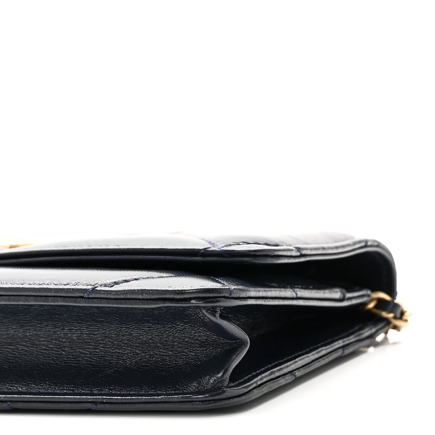 Lambskin Quilted Wallet On Chain WOC Navy - Top Club