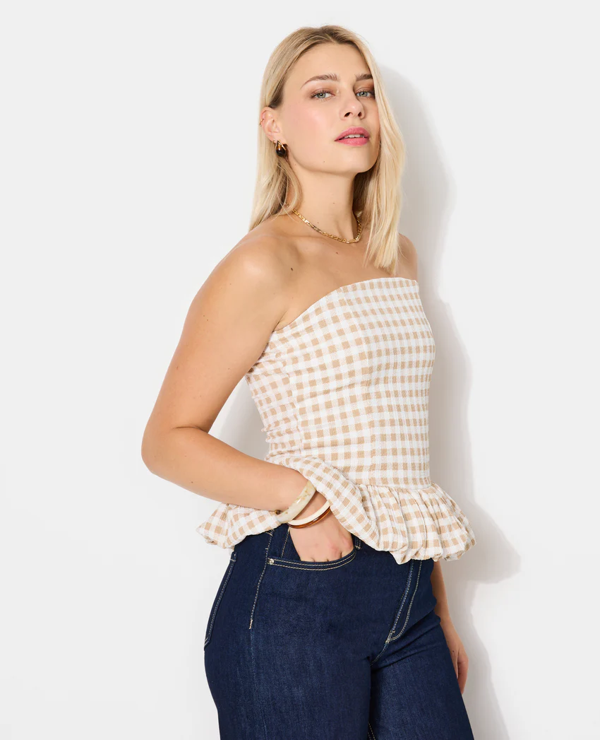 Pimkie Top bustier avec base balloon motif vichy