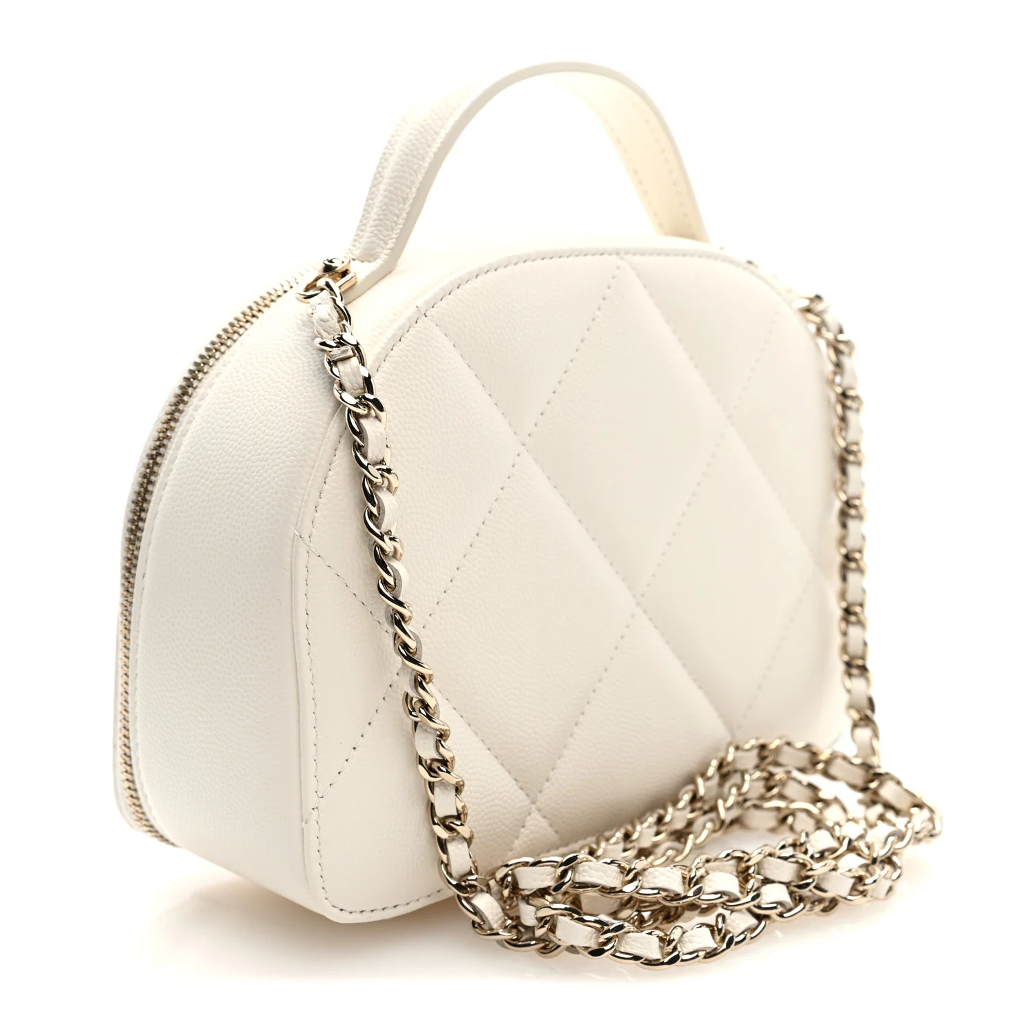 Grained Calfskin Quilted Top Handle Chain Clutch White - Top Club