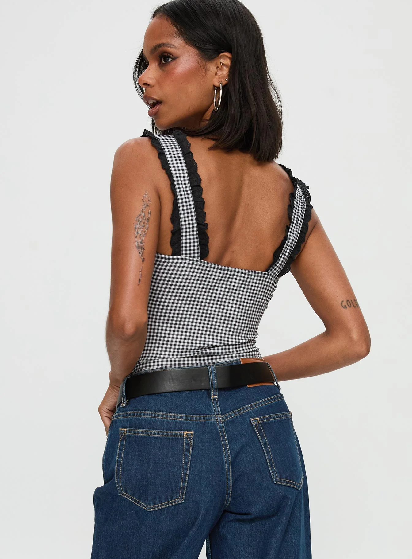 Trustfund Lace Trim Bodysuit Black / White Check