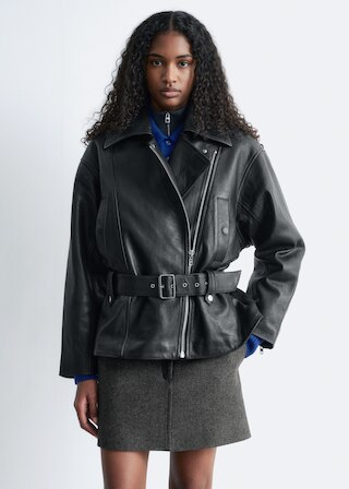 & Other Stories BELTED LEATHER BIKER JACKET