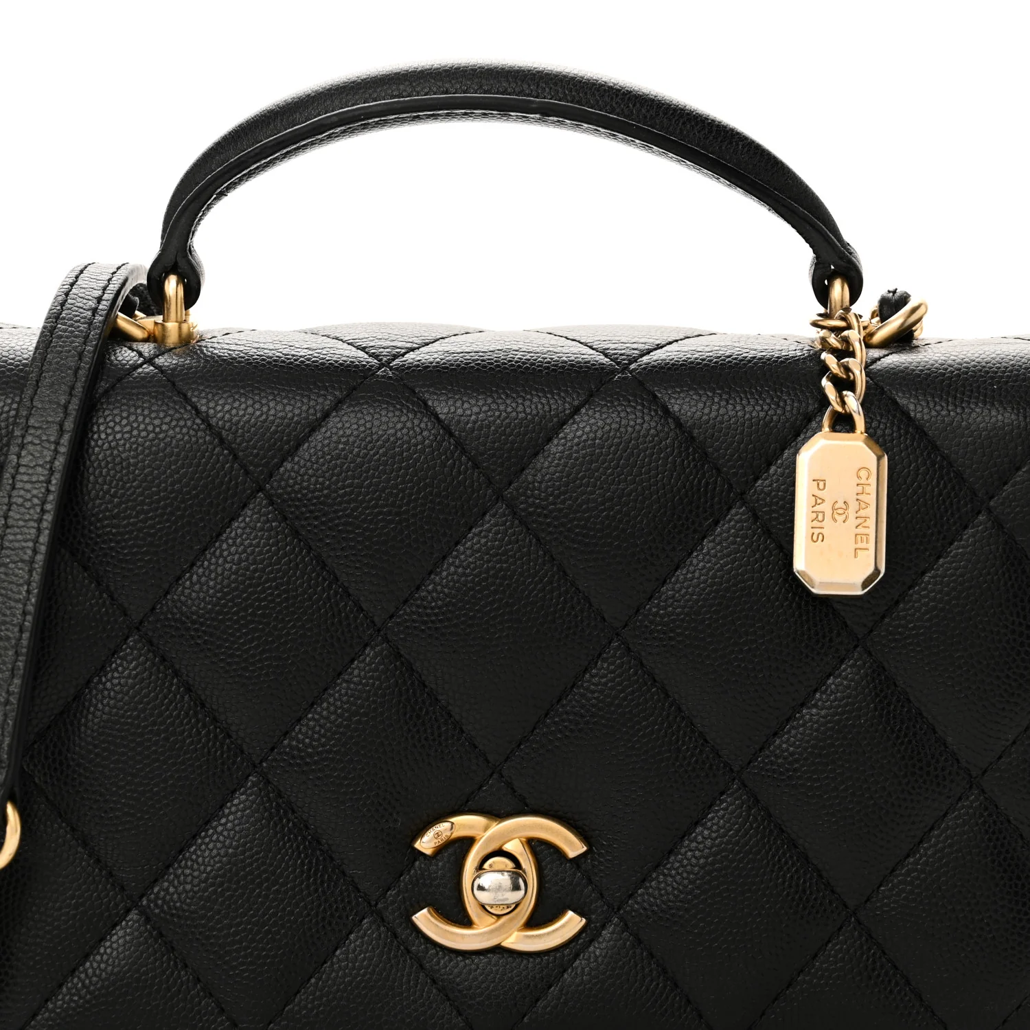 Caviar Quilted Mini Top Handle Flap Black - Top Club