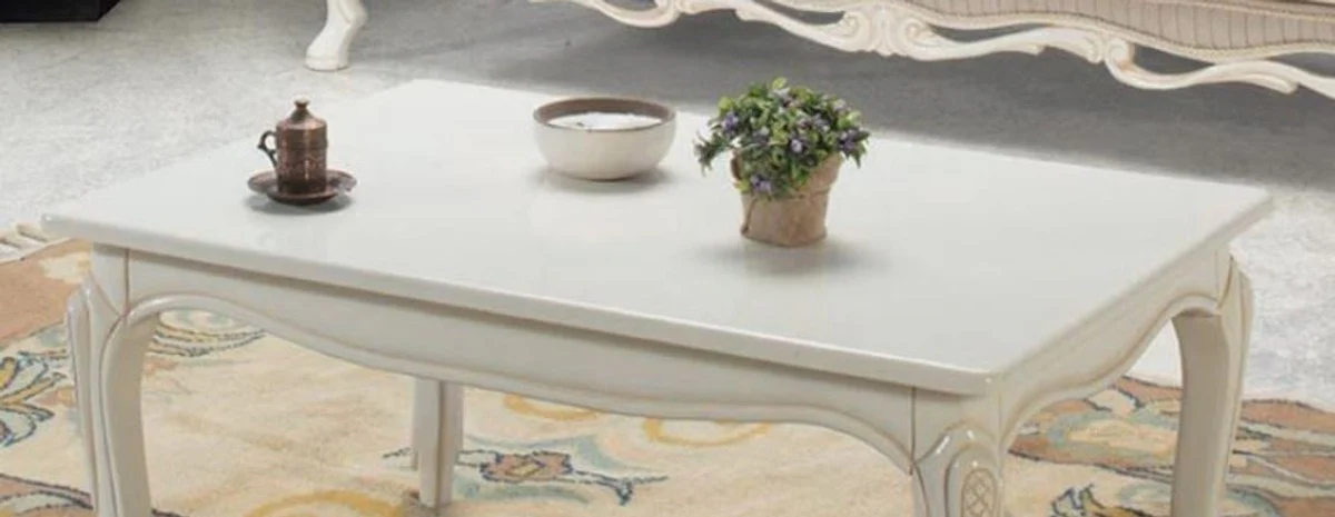Luxury baroque solid wood coffee table white / beige 125 x 50 x H. 55 cm - living room table in baroque style