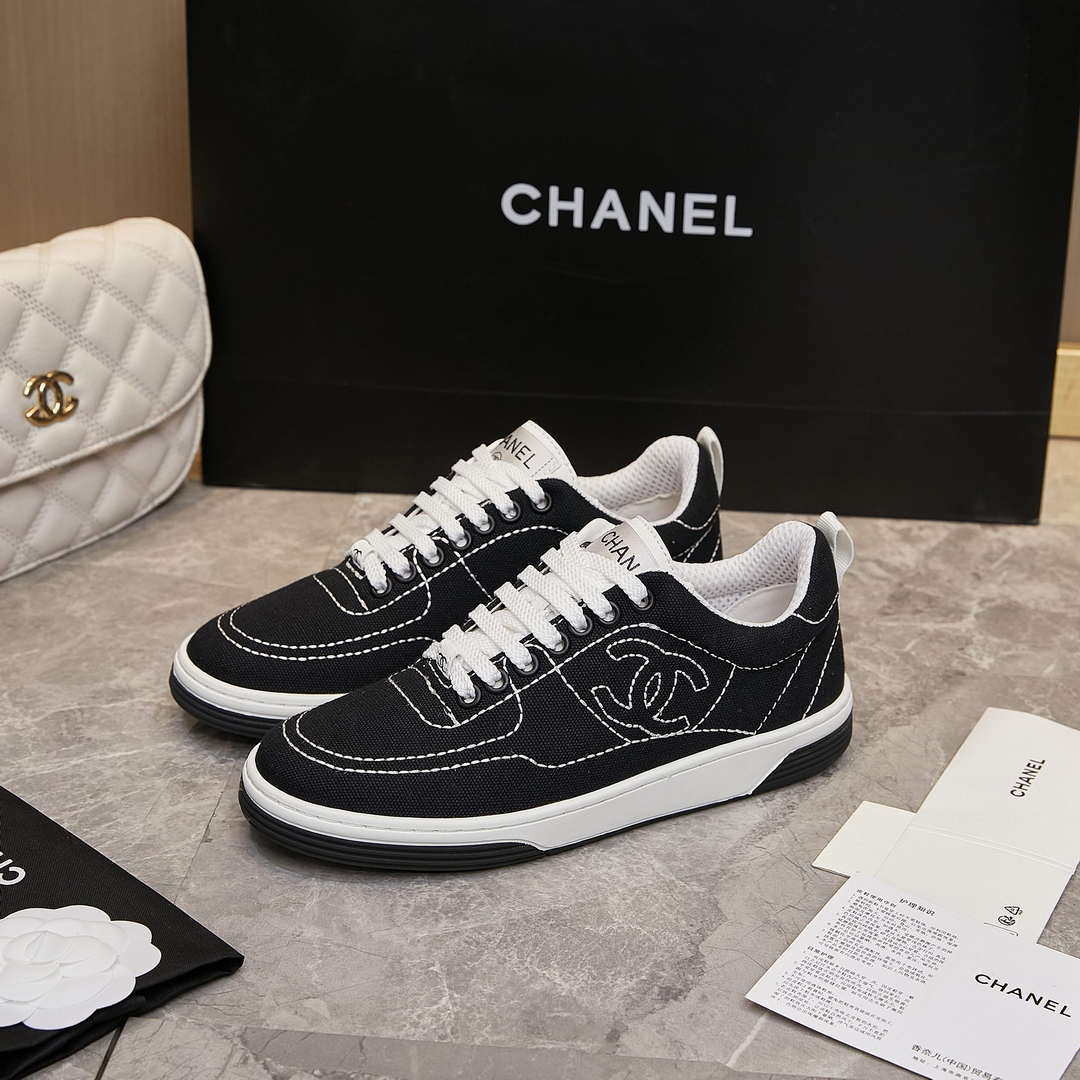 Chanel G46076 Women 24B Trainers Cotton  Black   White C91282 - Sneaker Replica Workshop