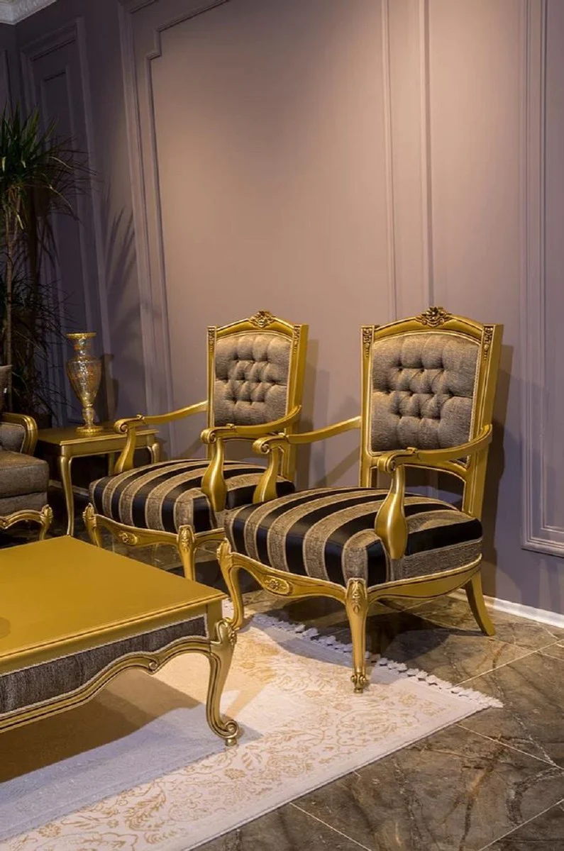 Luxury baroque living room set gray / black / gold - 2 baroque sofas & 2 baroque armchairs & 1 baroque coffee table - living room furniture in baroque style - baroque furniture - baroque furnishings