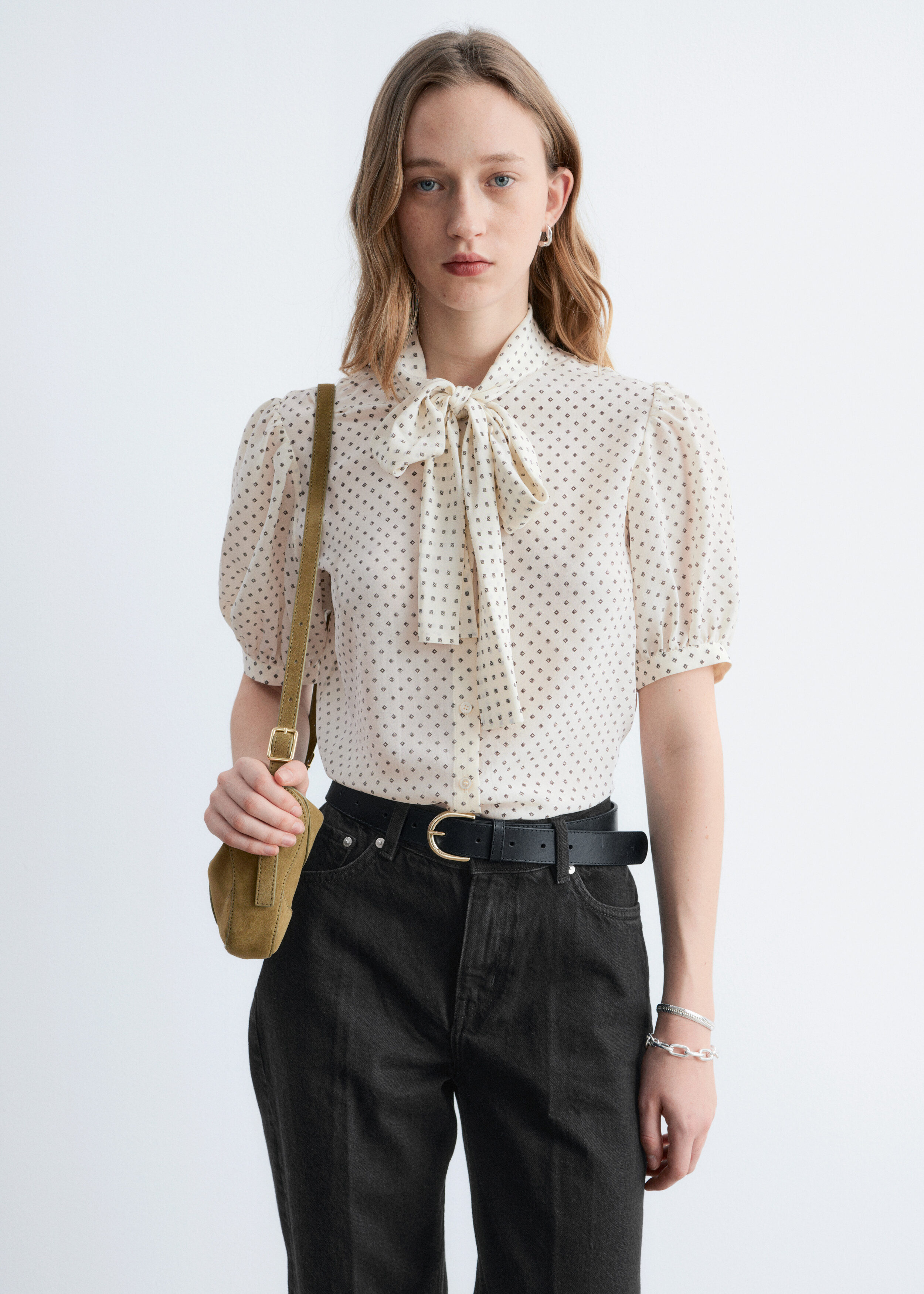 & Other Stories PRINTED TIE-NECK SILK BLOUSE
