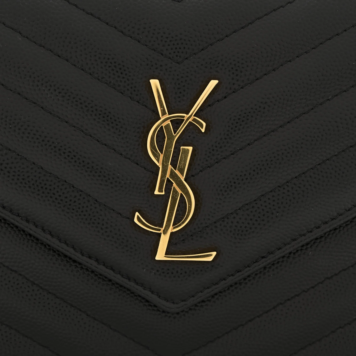 Grain De Poudre Matelasse Chevron Monogram Envelope Chain Wallet Black - Top Club