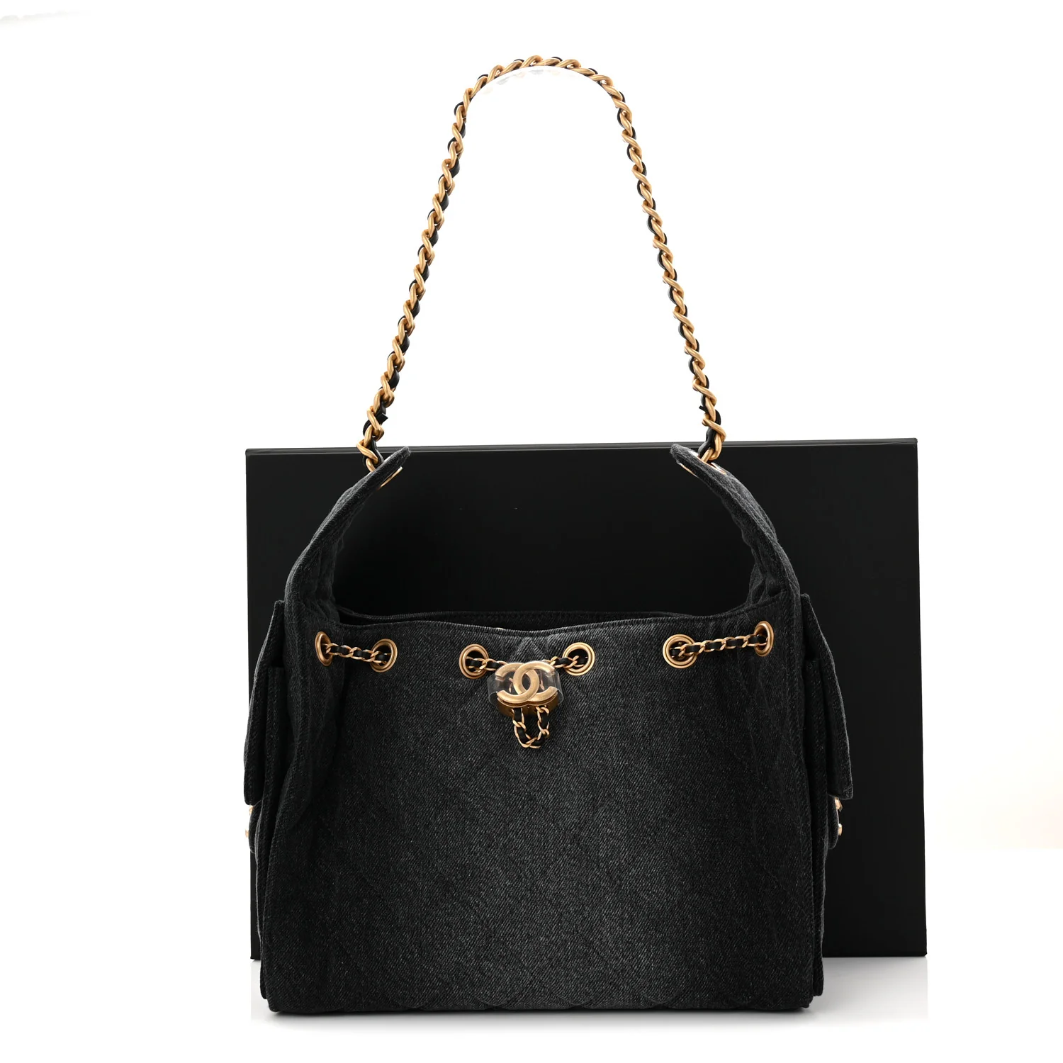 Washed Denim Quilted Small Chanel 25 Handbag Black - Top Club