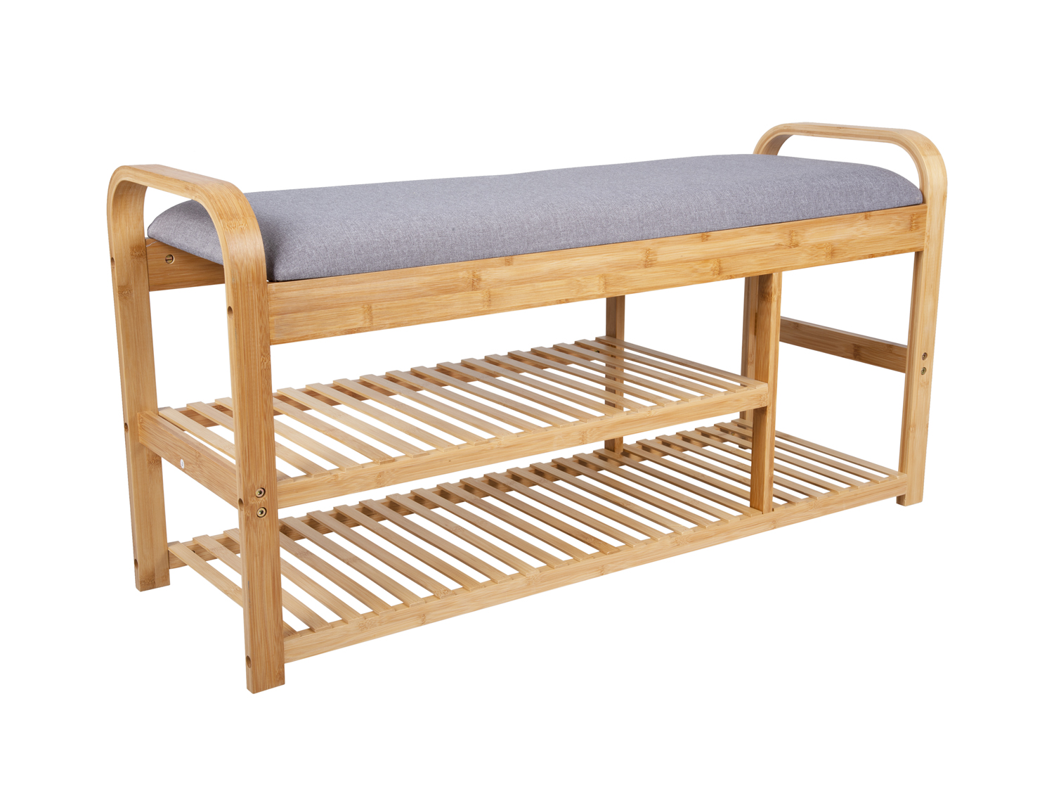 Bench Arch Double Shelf bamboo w. grey fabric