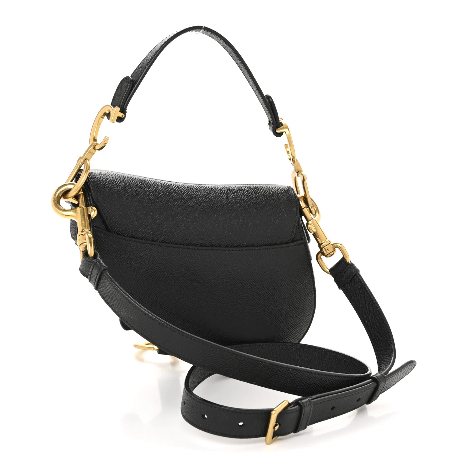 Grained Calfskin Mini Saddle Bag With Strap Black - Top Club
