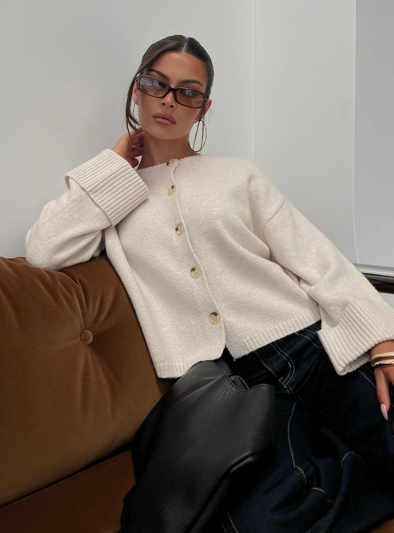 Shinead Cuffed Knit Cardigan White