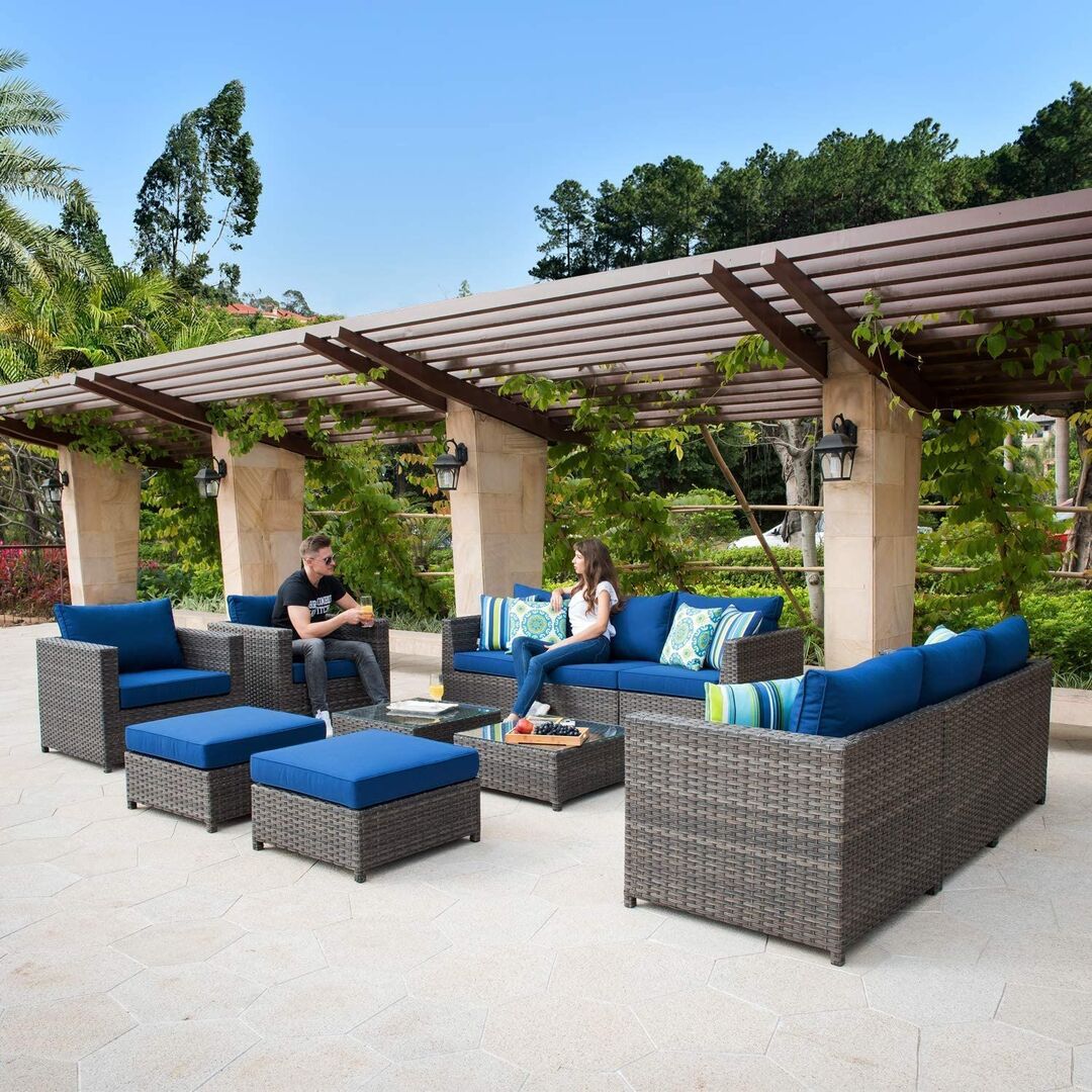 Outdoor Patio Furniture 12 Piece Set ,Pe Rattan Wicker Section with 4 Cushions and Furniture Cover, No Assembly Required