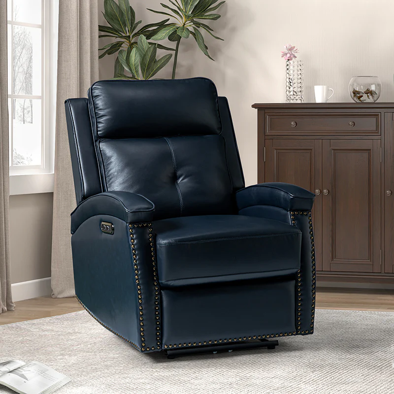 Stefan Genuine Leather Power Recliner with Nailhead Trim