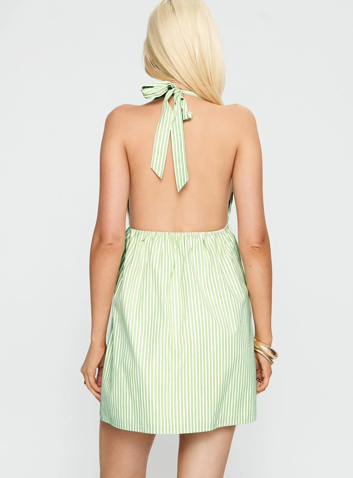 Estefani Halter Mini Dress Green Stripe